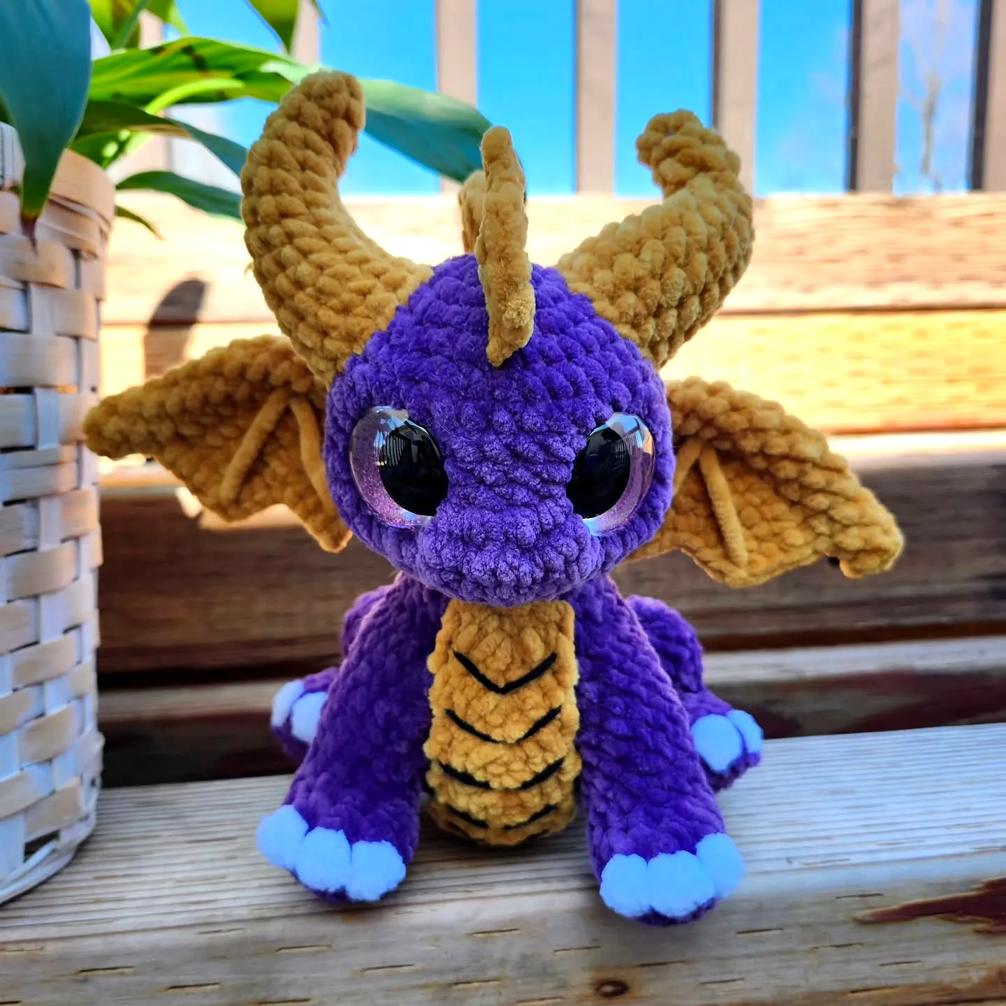 Colorful Crochet Amigurumi Dragon in Purple and Yellow