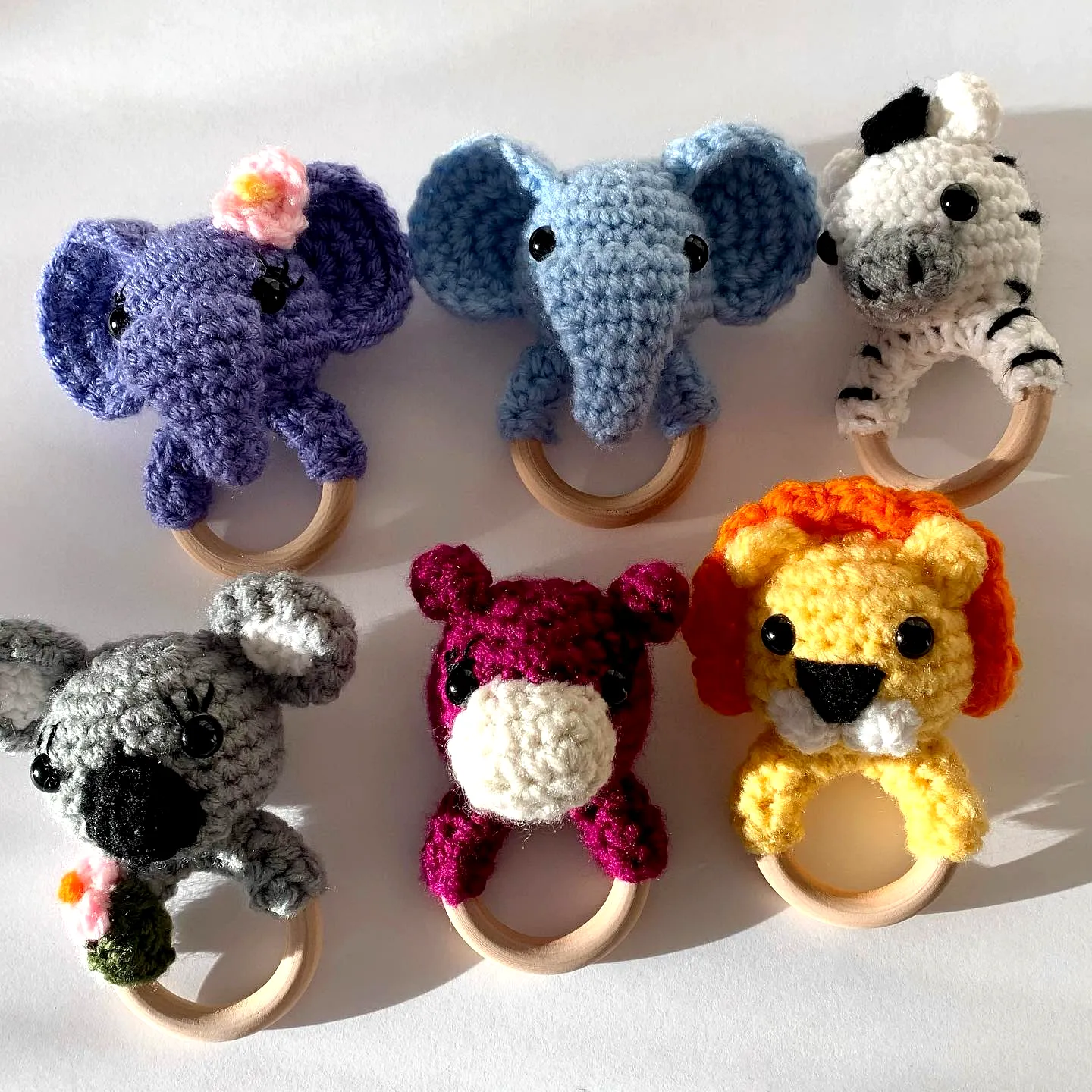 Colorful Crochet Baby Toy Set of Adorable Animal Rattles