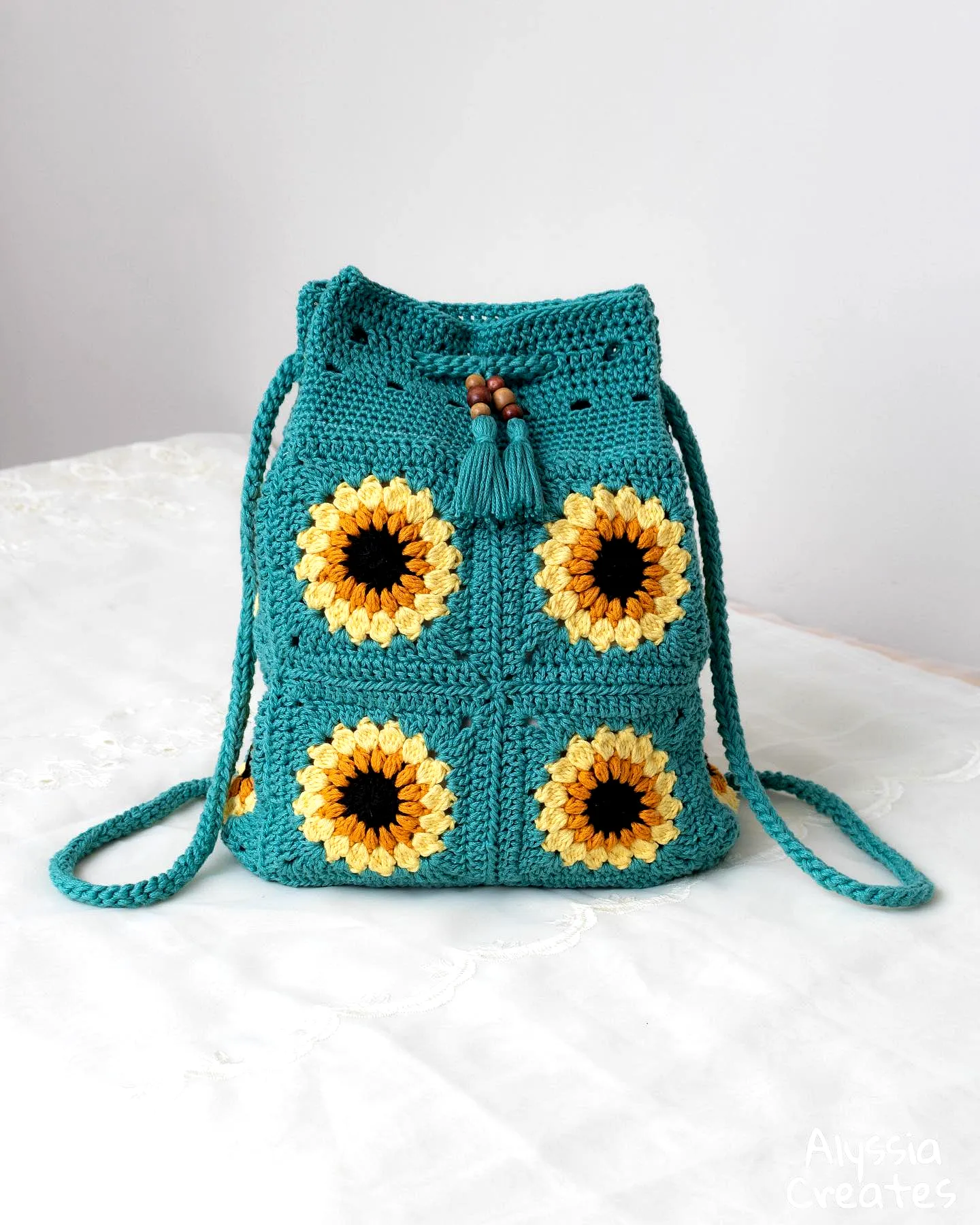 Colorful Crochet Backpack with Sunflower Motifs