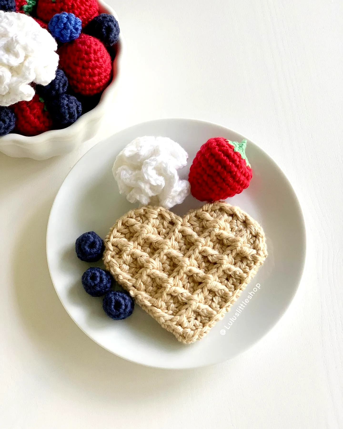 Colorful Crochet Breakfast Set with Heart Waffle Design