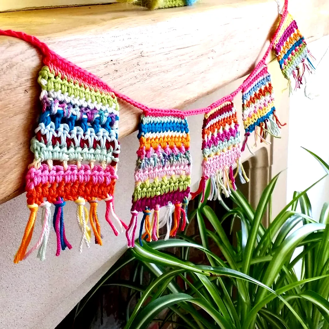 Colorful Crochet Bunting with Fun Fringe