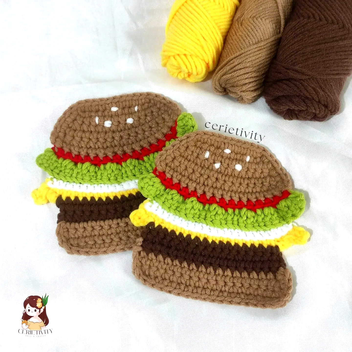 Colorful Crochet Burger Decorative Item