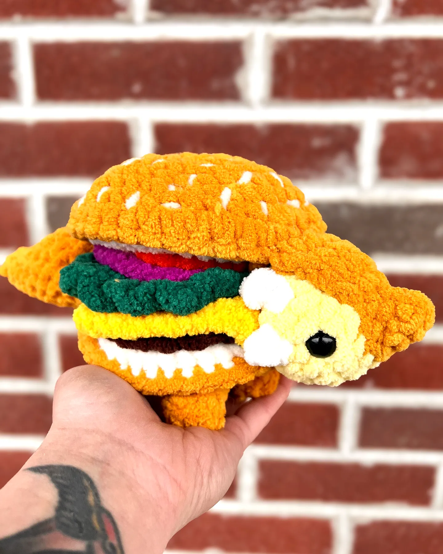 Colorful Crochet Burger Plush Toy for Intermediate Crafter