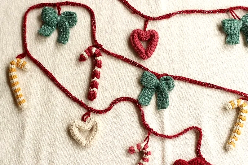 Colorful Crochet Christmas Garland with Candy Canes and Bows