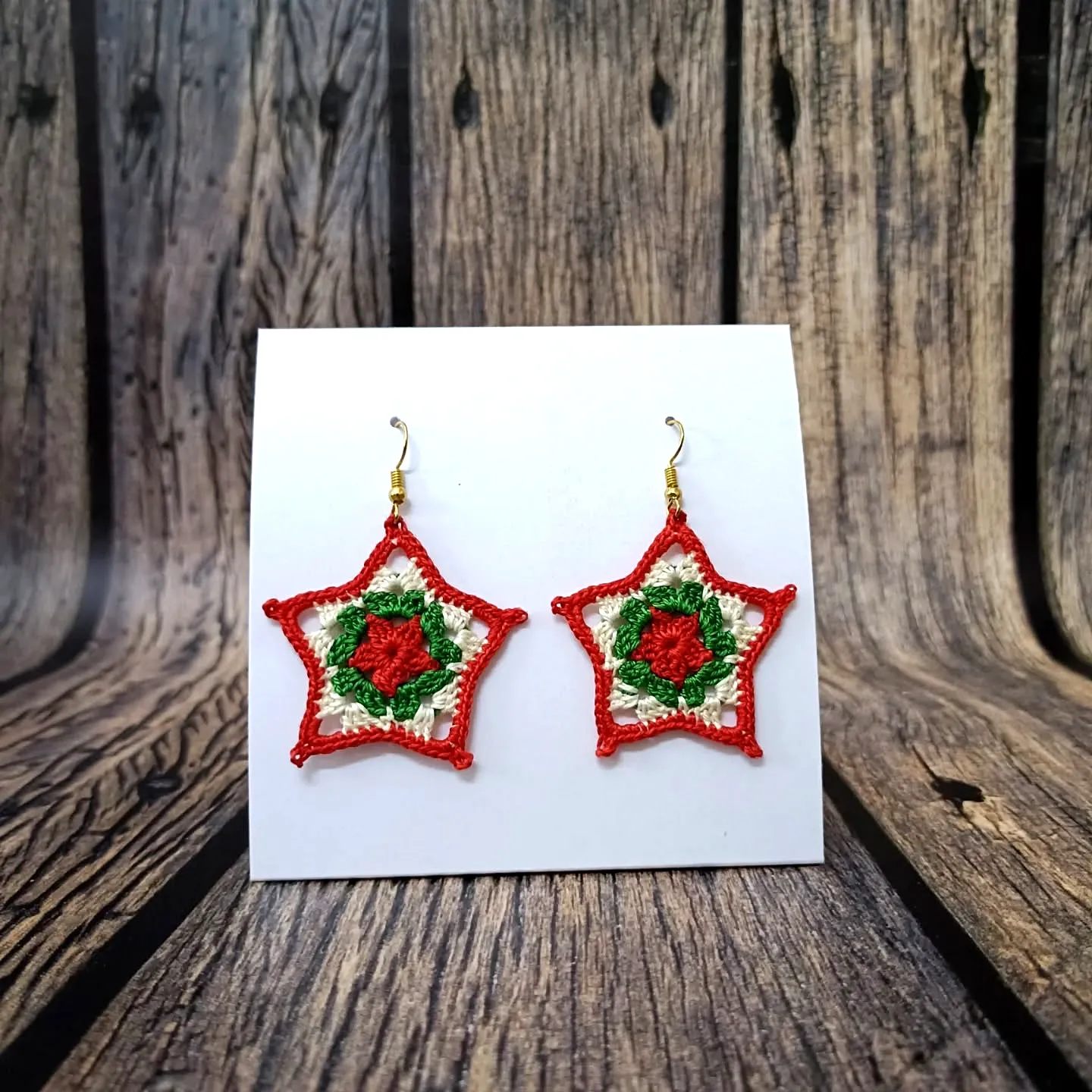 Colorful Crochet Christmas Star Earrings
