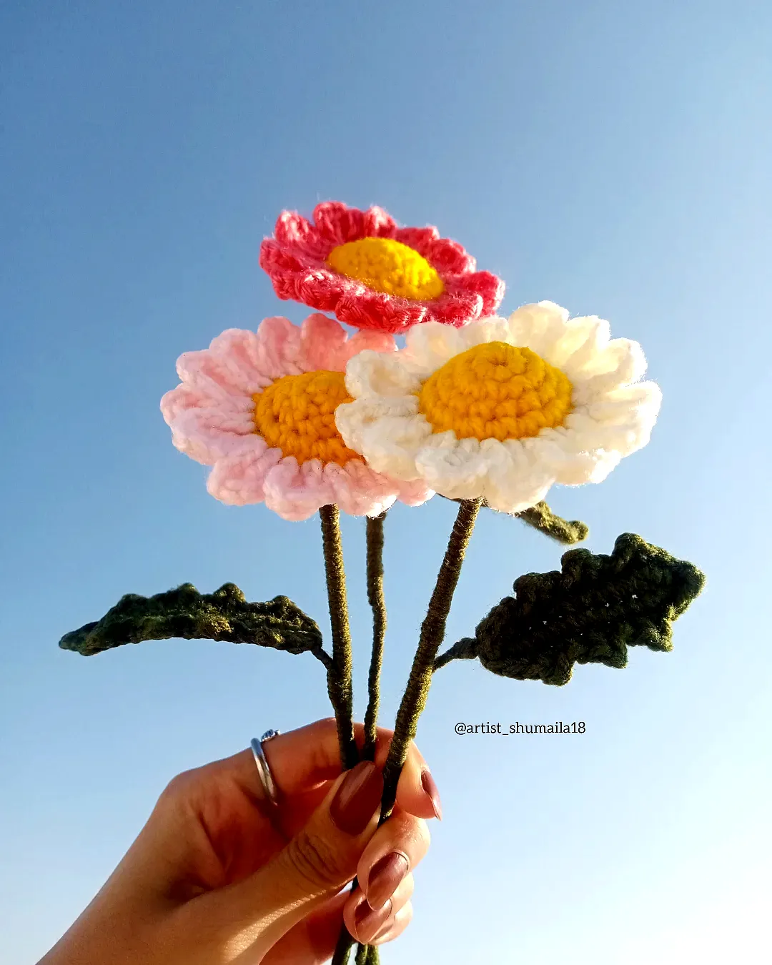 Colorful Crochet Daisy Bouquet