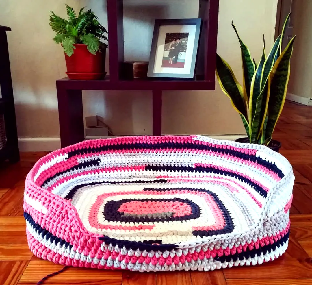 Colorful Crochet Dog Bed in Stripes