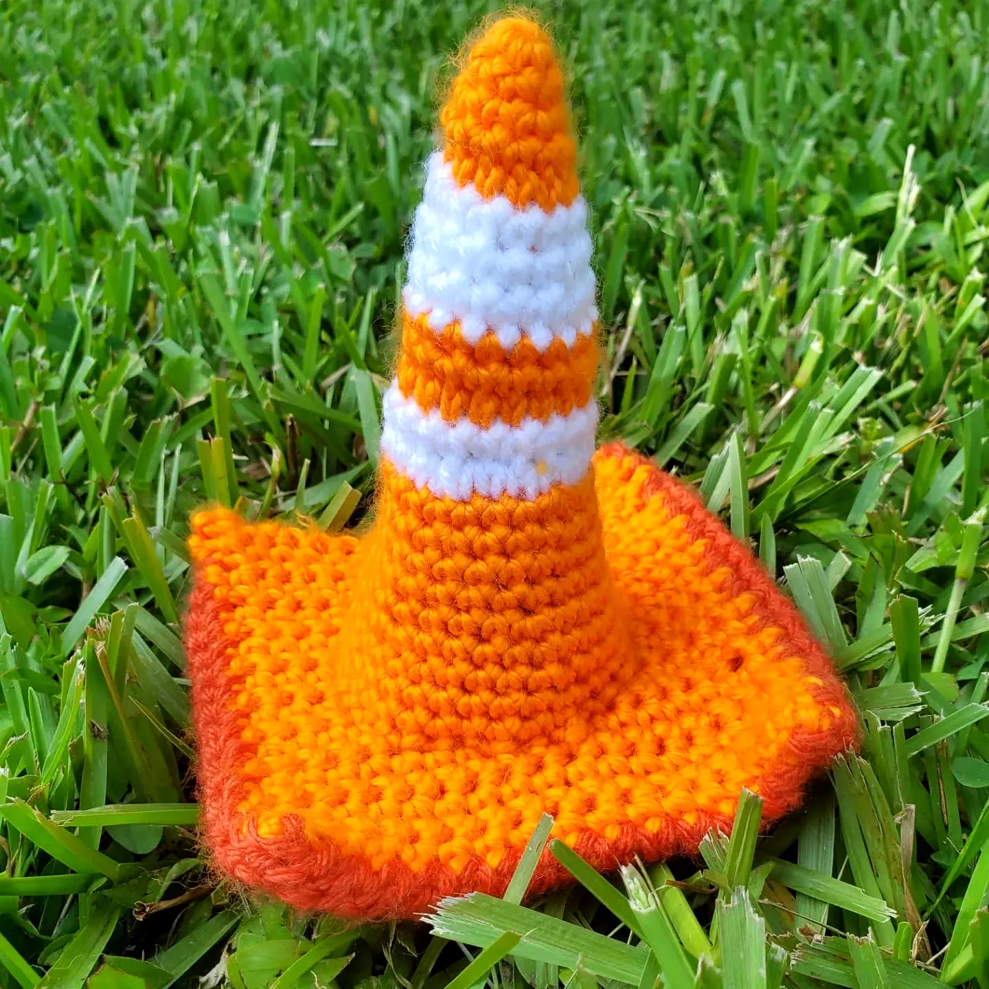 Colorful Crochet Dog Toy in Traffic Cone Shape