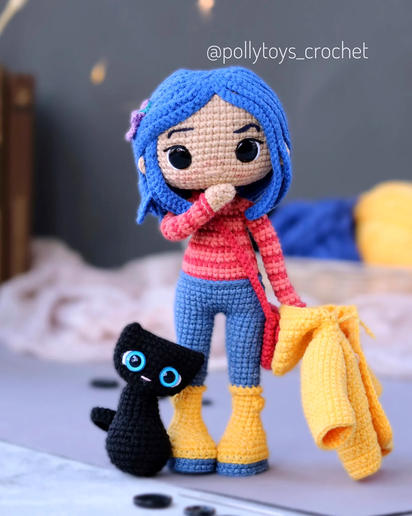 Colorful Crochet Doll with Cat Companion