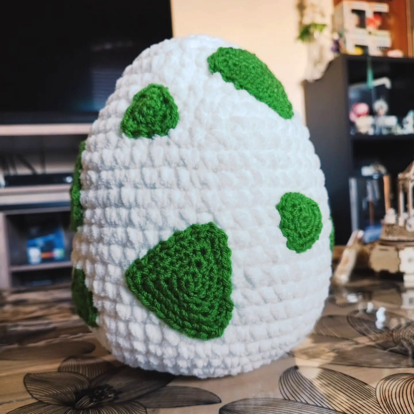 Colorful Crochet Egg with Green Spots