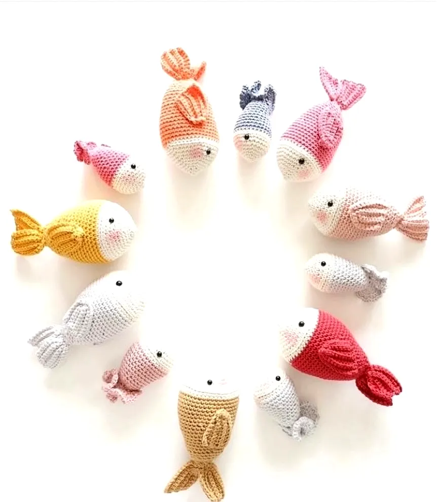 Colorful Crochet Fish Toy Set