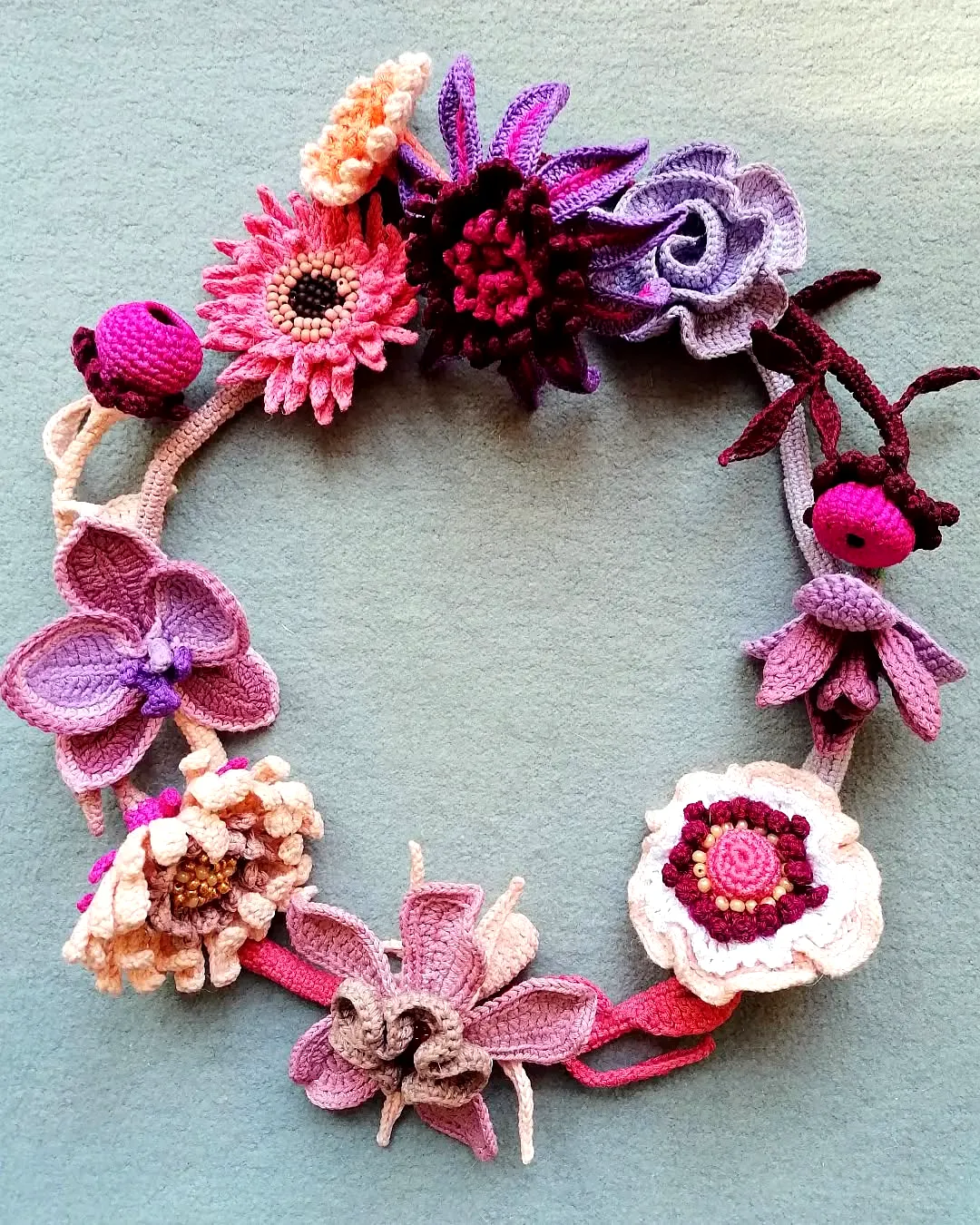 Colorful Crochet Floral Wreath