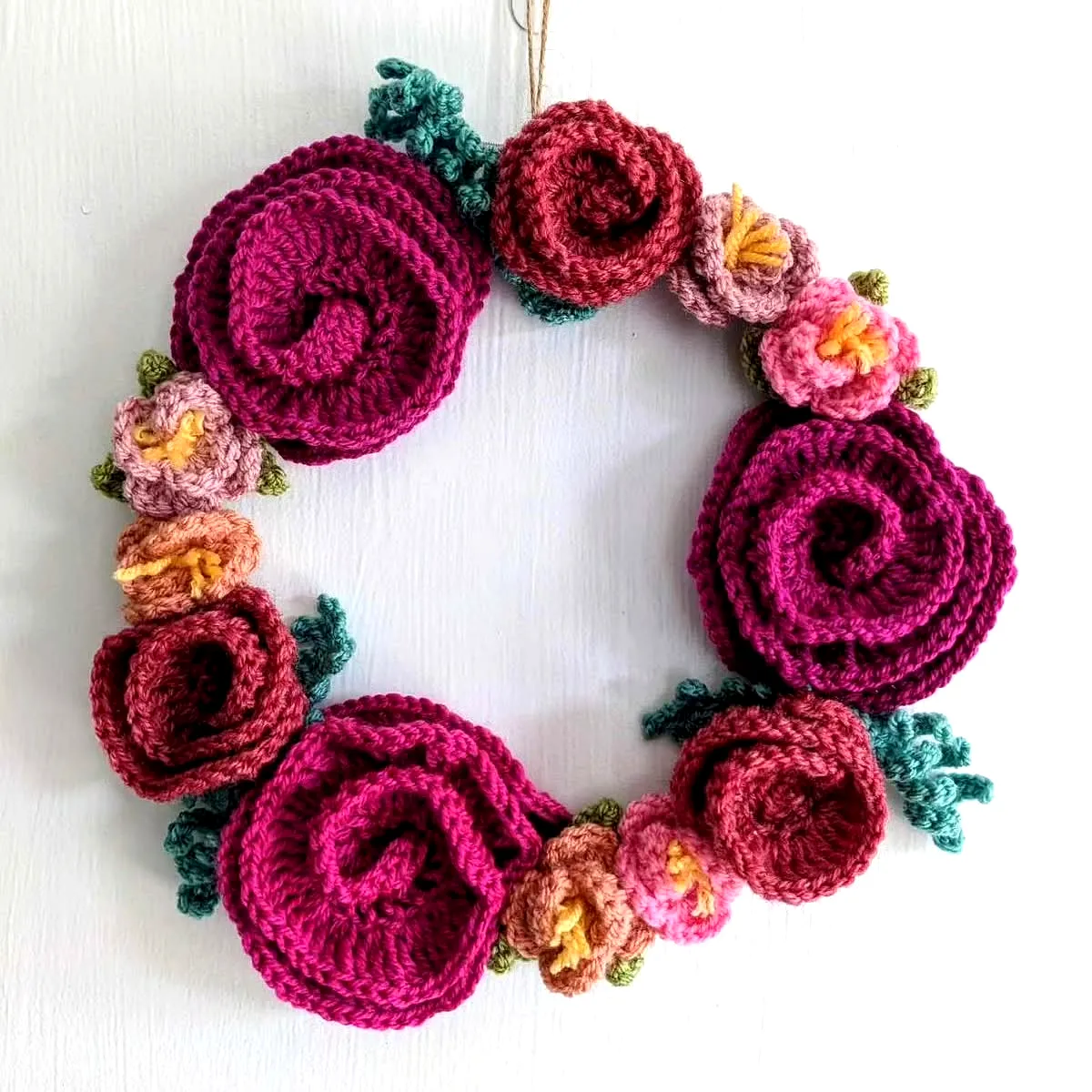 Colorful Crochet Floral Wreath with Roses
