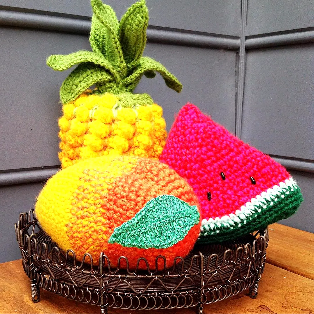 Colorful Crochet Fruit Basket with Vibrant Yarn Creations
