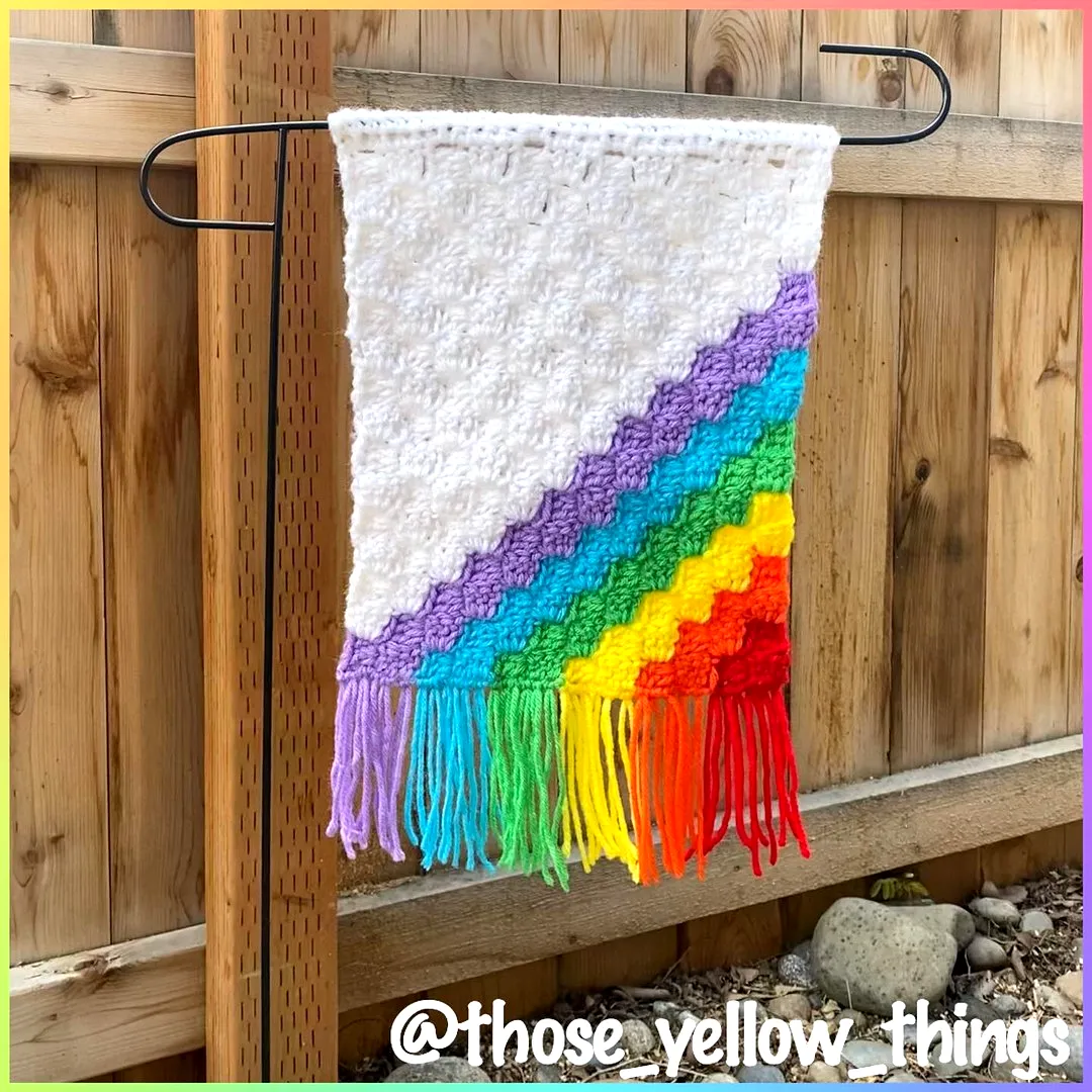 Colorful Crochet Garden Flag with Fringes