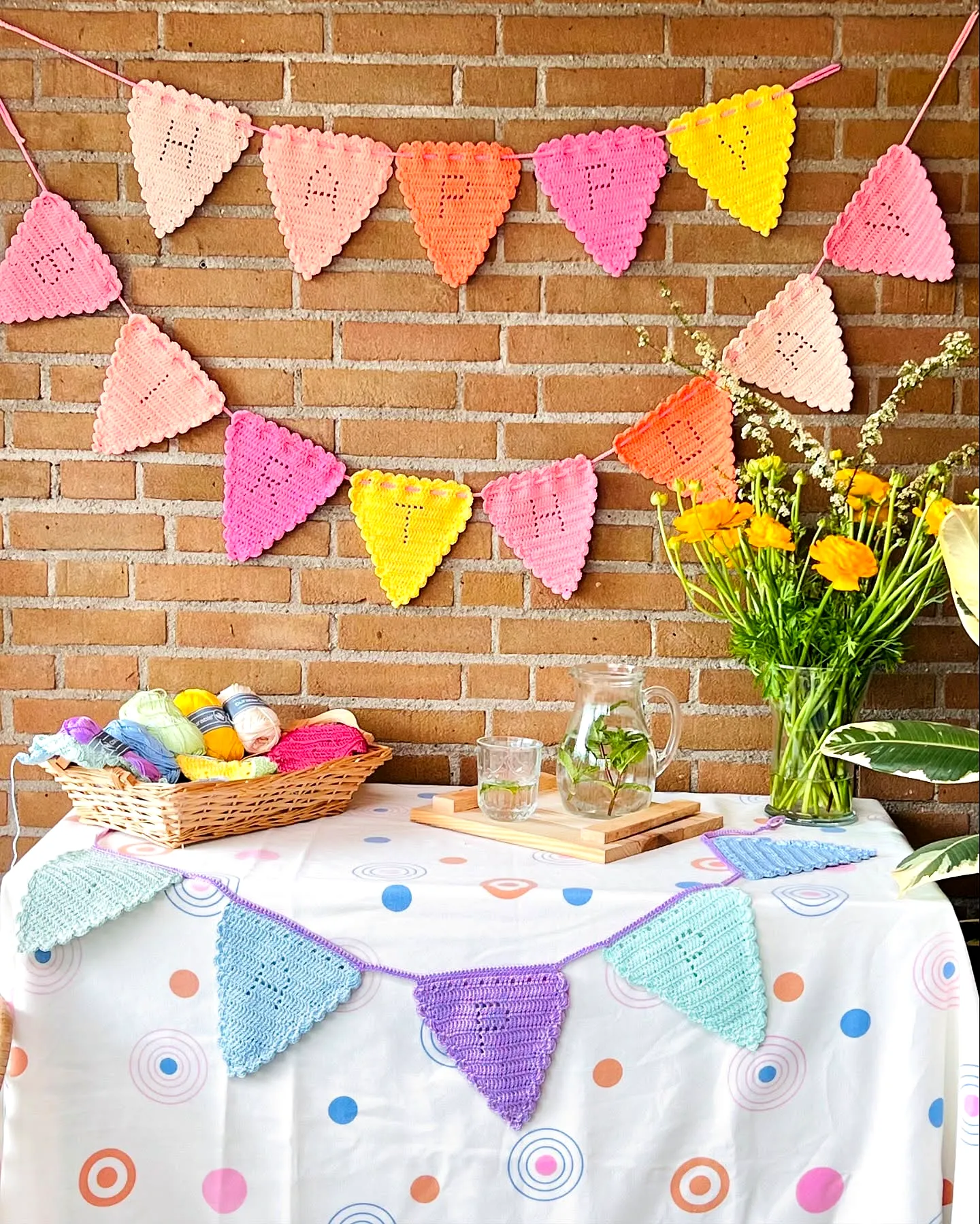 Colorful Crochet Garland in Triangular Design
