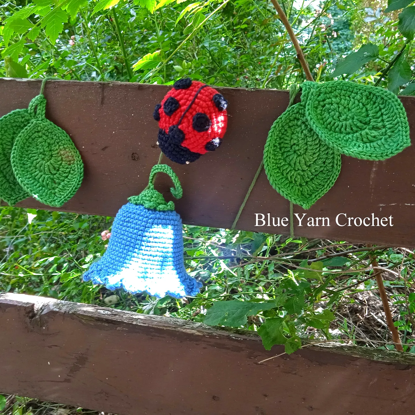 Colorful Crochet Garland of Leaves Ladybug and Bell for Crafters
