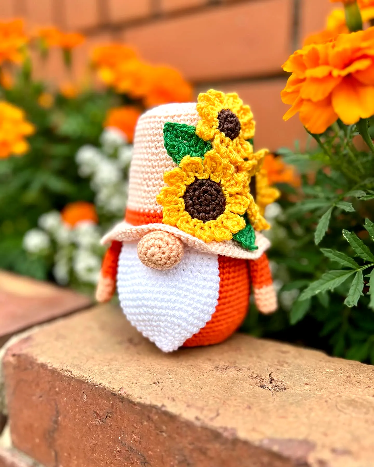 Colorful Crochet Gnome with Floral Charm