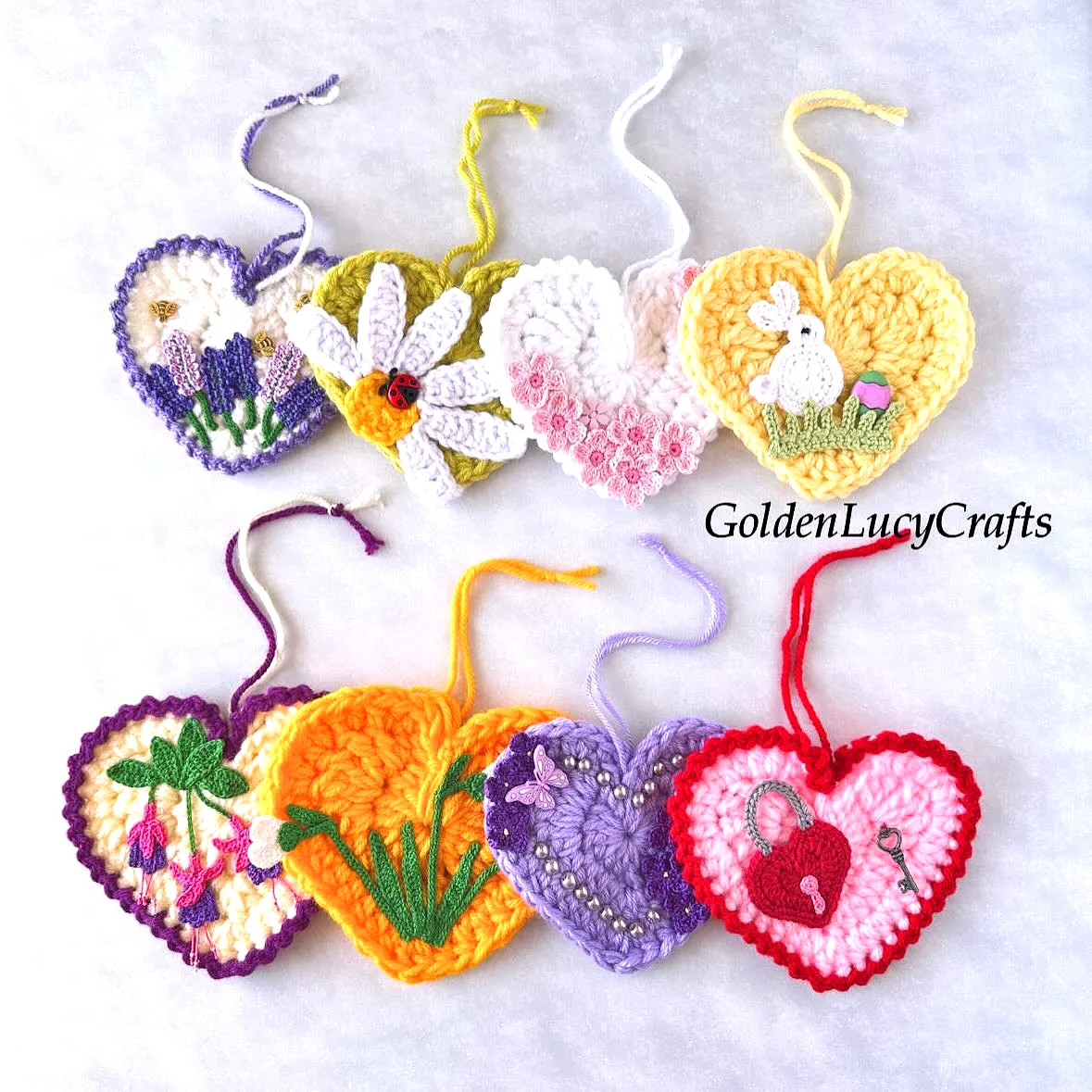Colorful Crochet Heart Designs with Adorable Embellishments