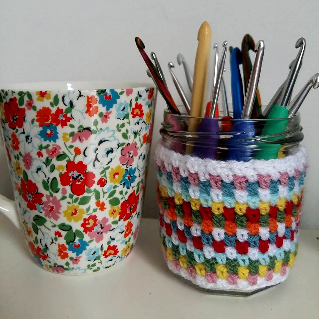 Colorful Crochet Jar Cover in Striped Pastel Design