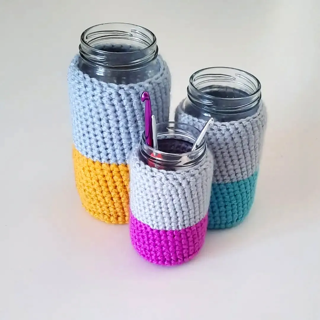 Colorful Crochet Jar Cover Set for Stylish Decor