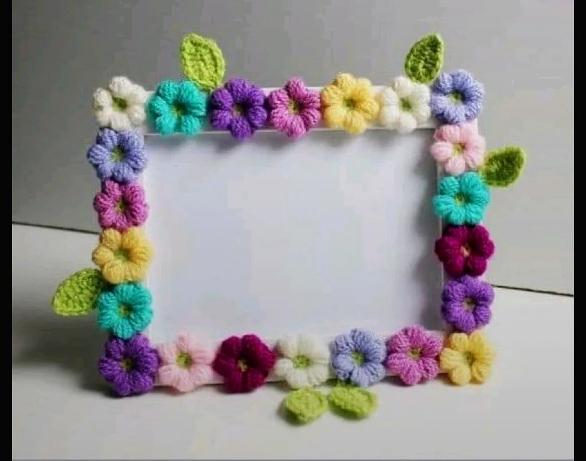 Colorful Crochet Photo Frame with Floral Design