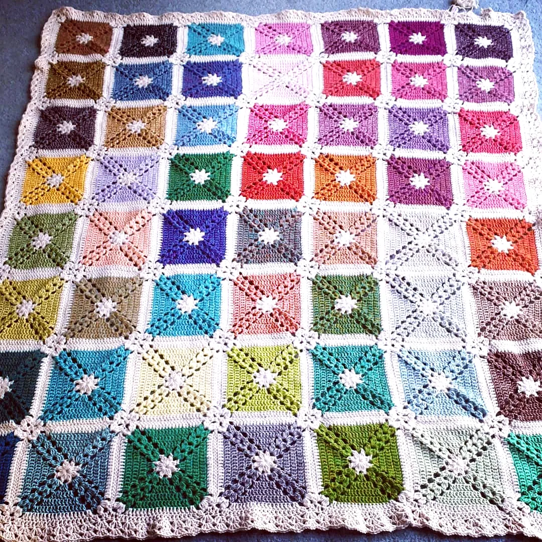 Colorful Crochet Picnic Blanket in Vibrant Patchwork Style
