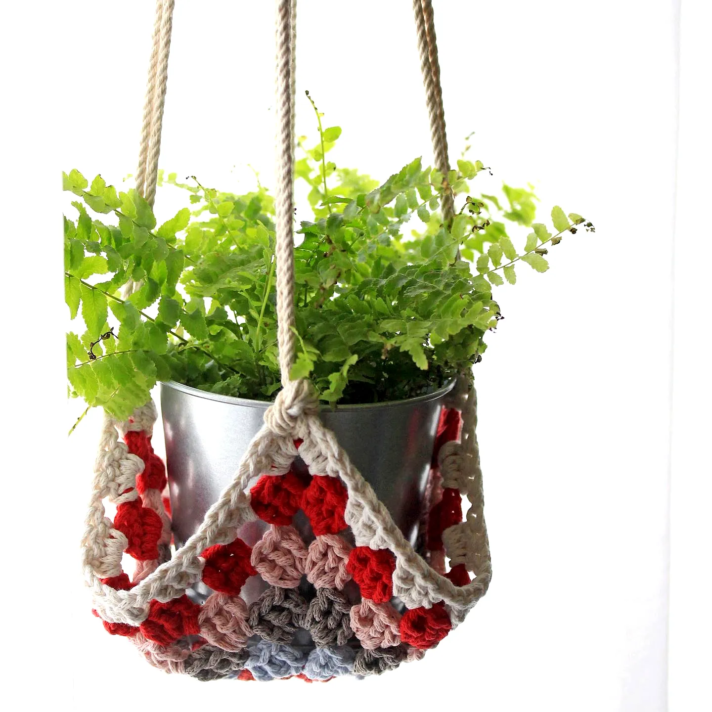 Colorful Crochet Plant Hanger in Floral Style