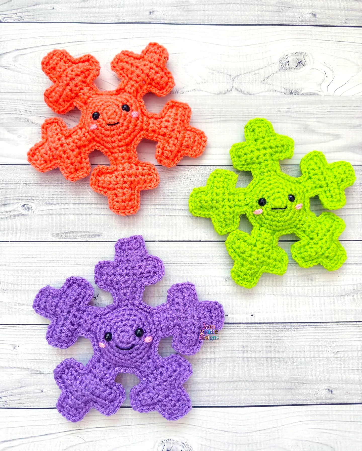 Colorful Crochet Snowflake with Cheerful Smile