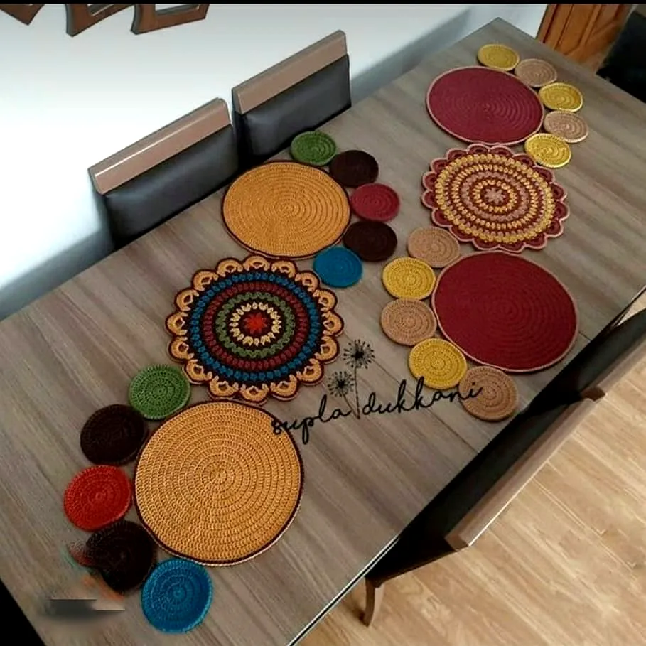 Colorful Crochet Table Runner with Vibrant Circular Design