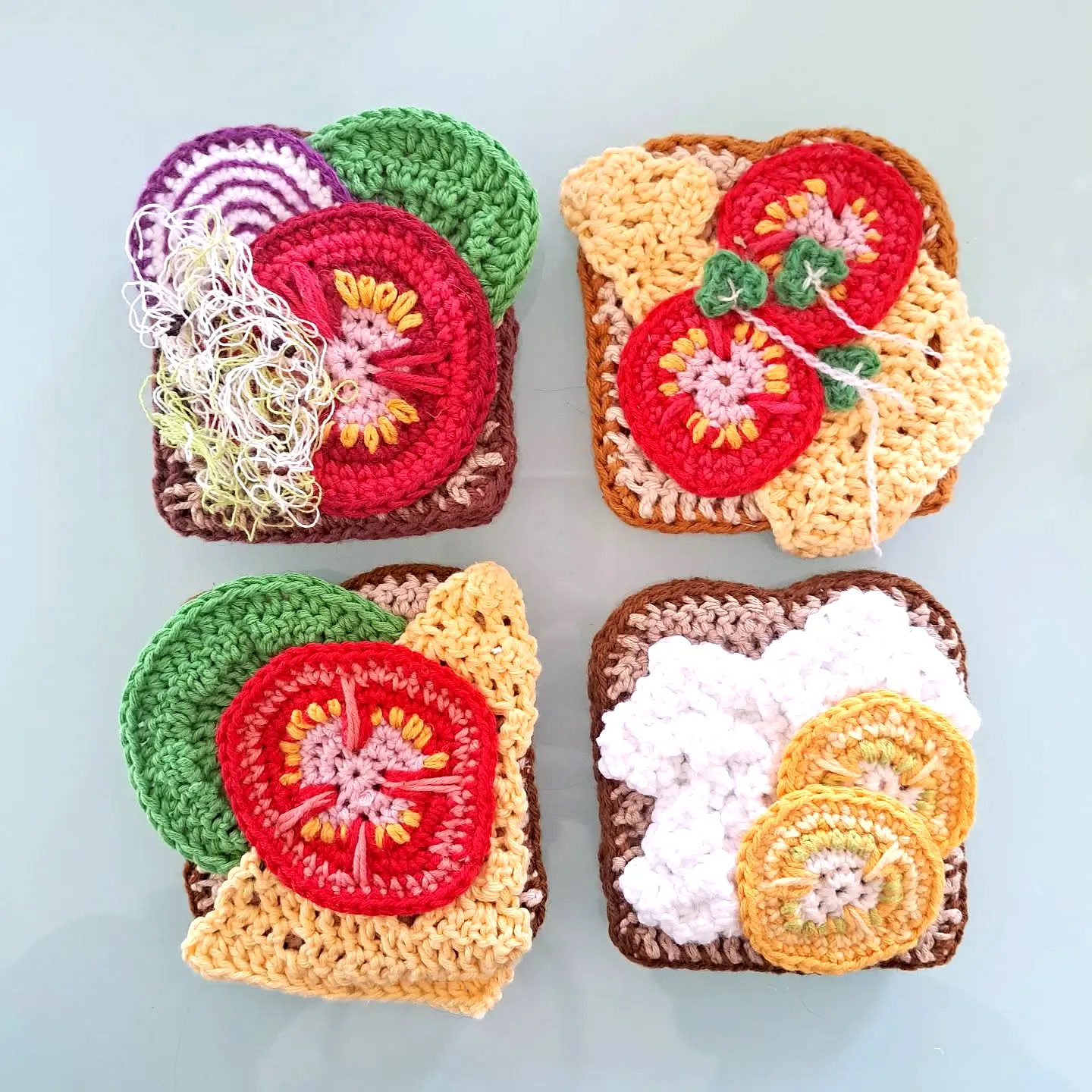 Colorful Crochet Toast Set with Vibrant Toppings for Hobbyists