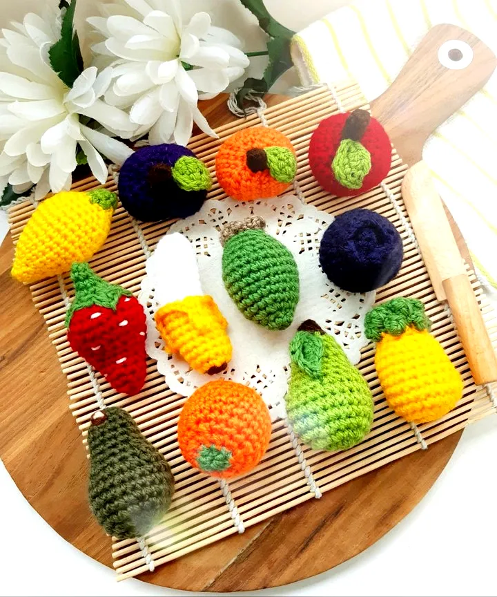 Colorful Crochet Toy Set of Adorable Fruits and Vegetables