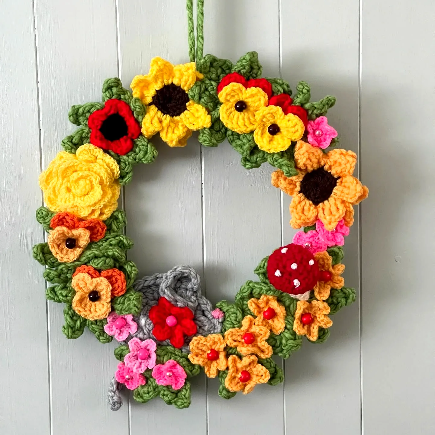 Colorful Crochet Wreath with Vibrant Floral Designs