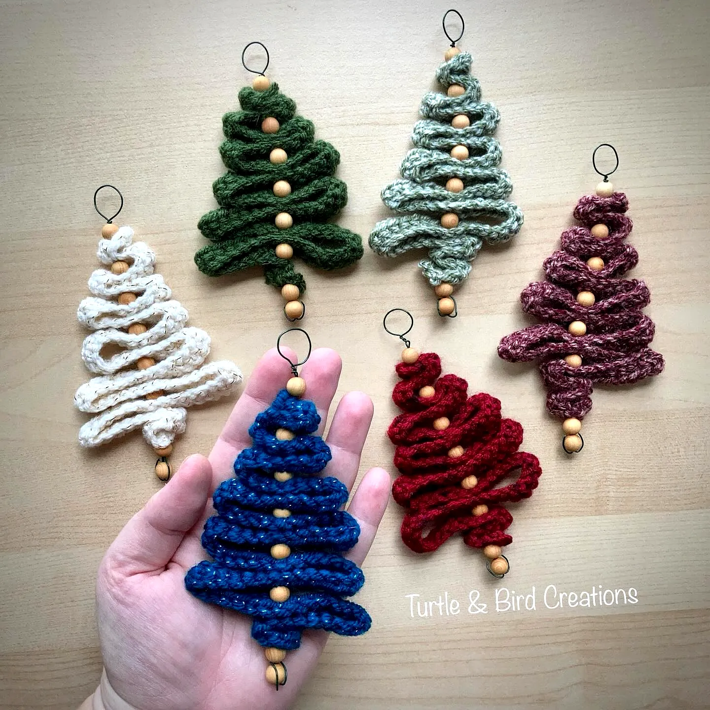 Colorful Easy Crochet Ornament Trees with Wooden Beads
