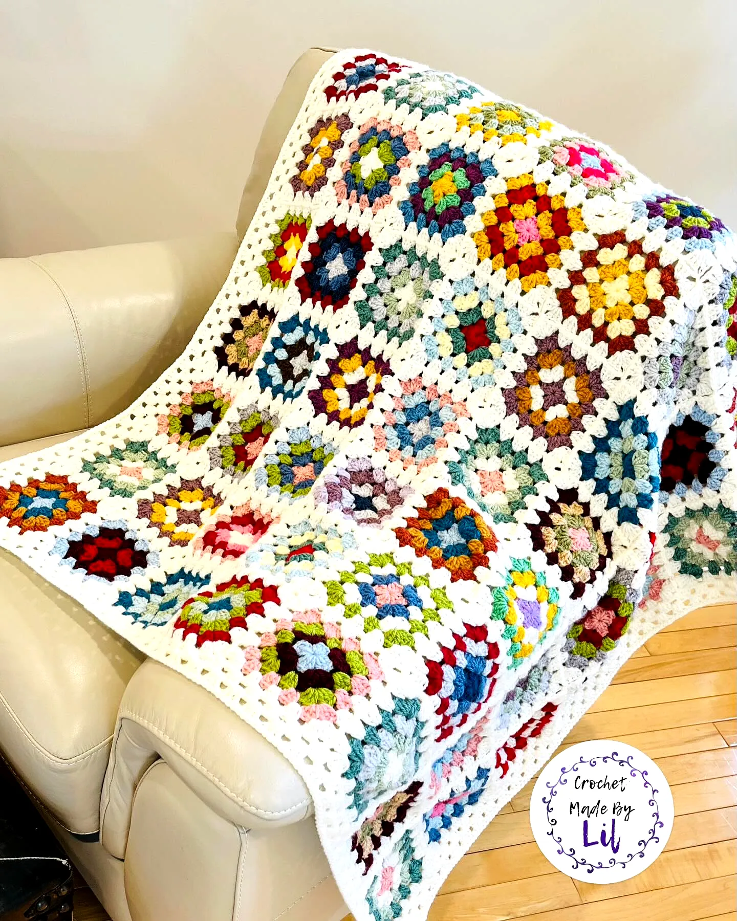 Colorful Granny Square Crochet Throw for Cozy Home Decor