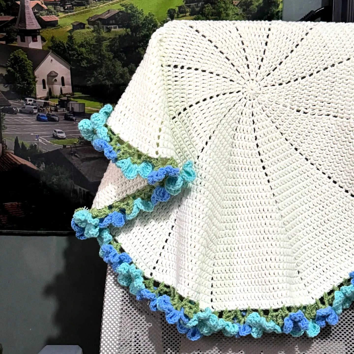 Cozy and Stylish Crochet Pet Blanket in Off-White with Scallops