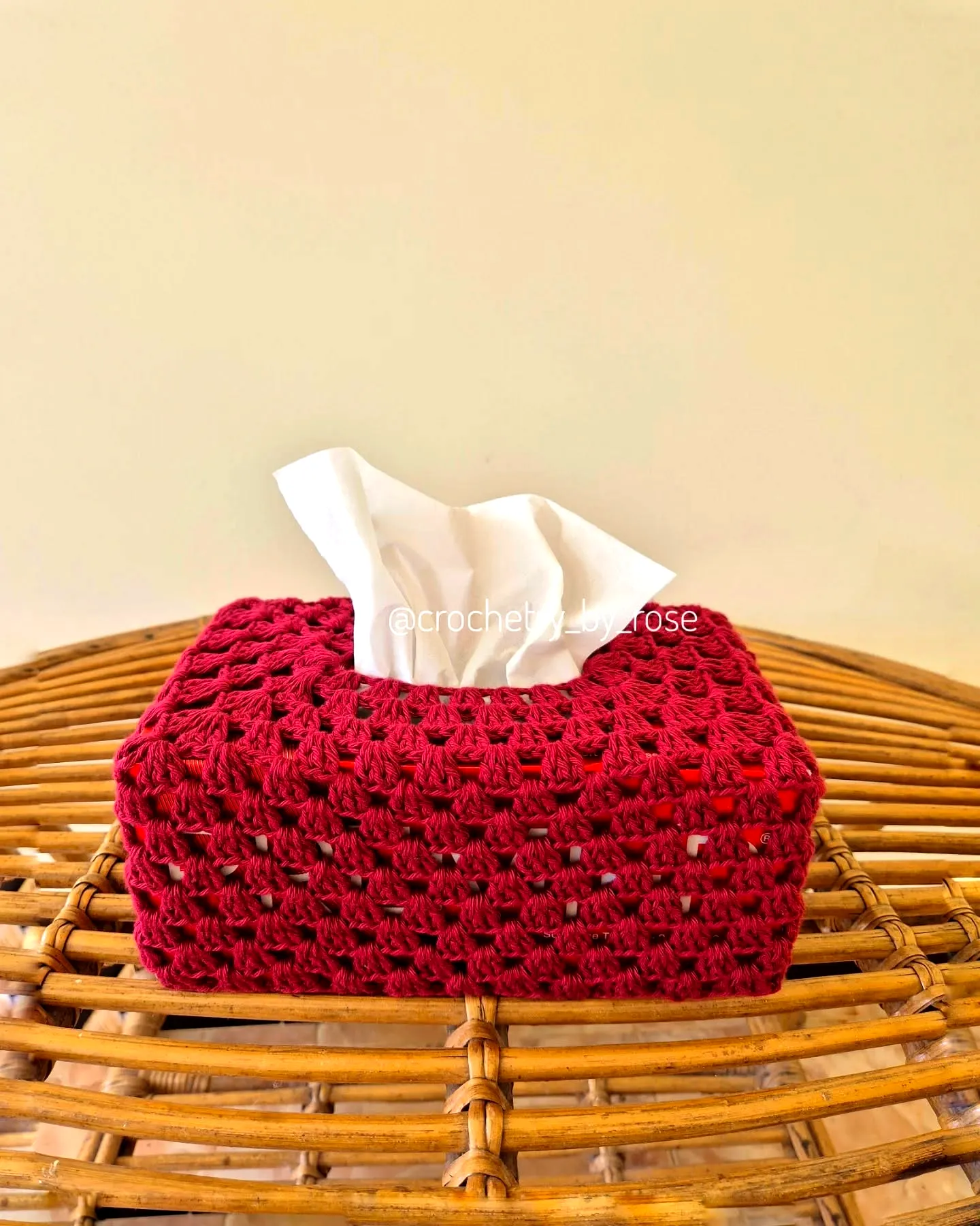 Cozy Burgundy Crochet Tissue Box Cover