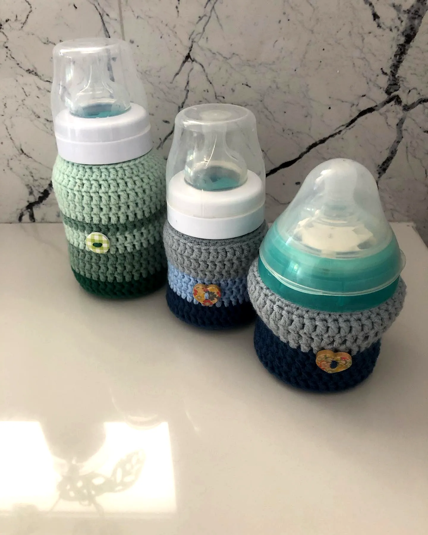 Cozy Crochet Baby Bottle Cover in Mint Green and Gray