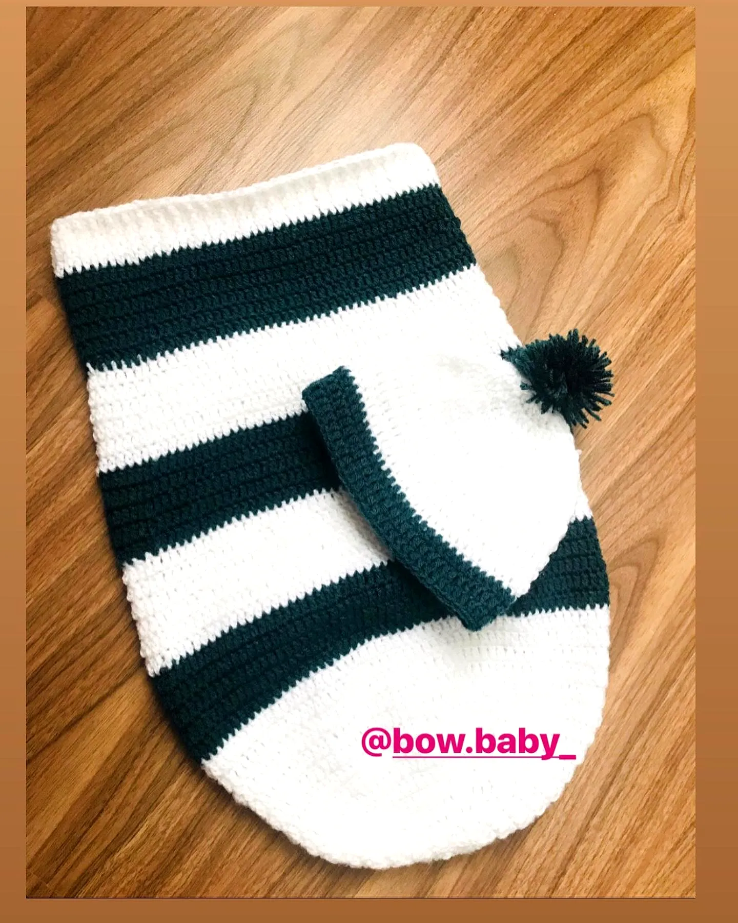 Cozy Crochet Baby Cocoon in Dark Green and White Stripes