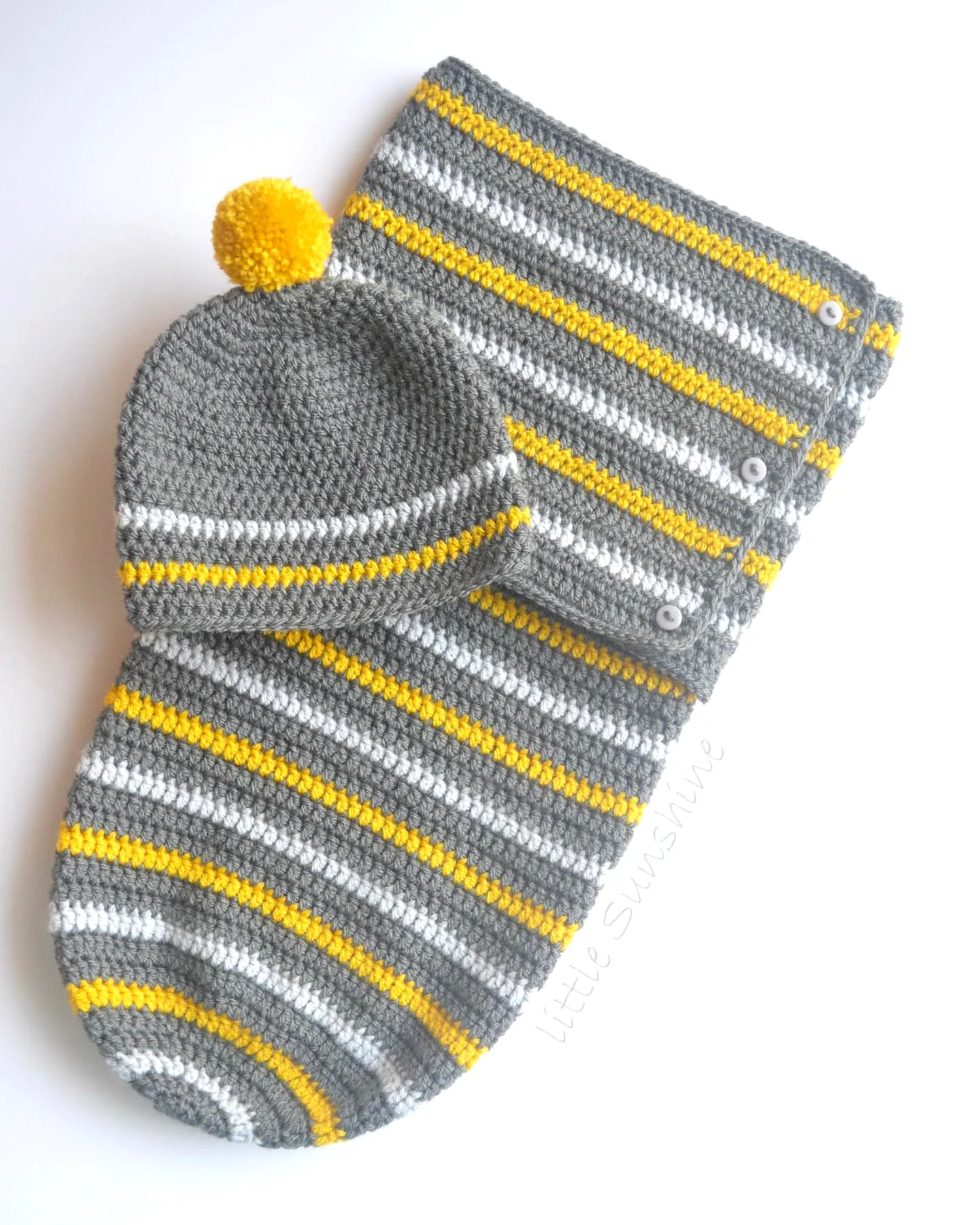 Cozy Crochet Baby Cocoon in Gray and Yellow Stripes