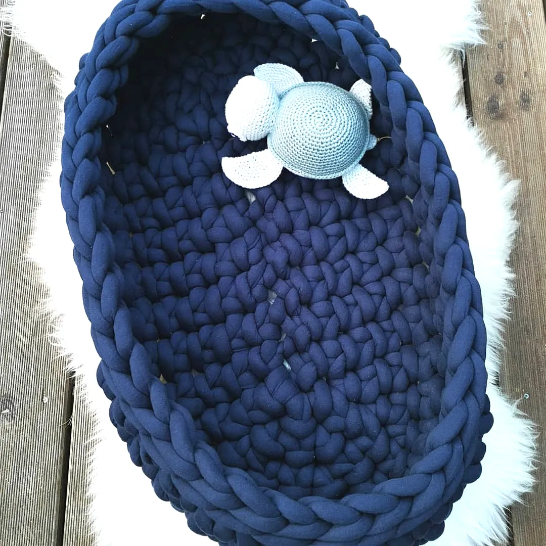 Cozy Crochet Baby Nest in Rich Navy with Braided Texture