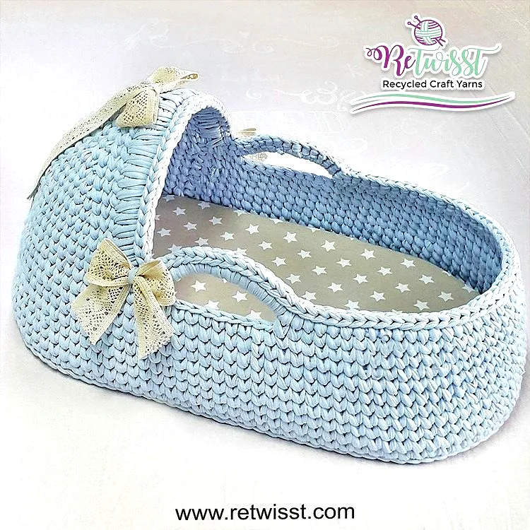 Cozy Crochet Baby Nest in Soft Blue with Decorative Bows