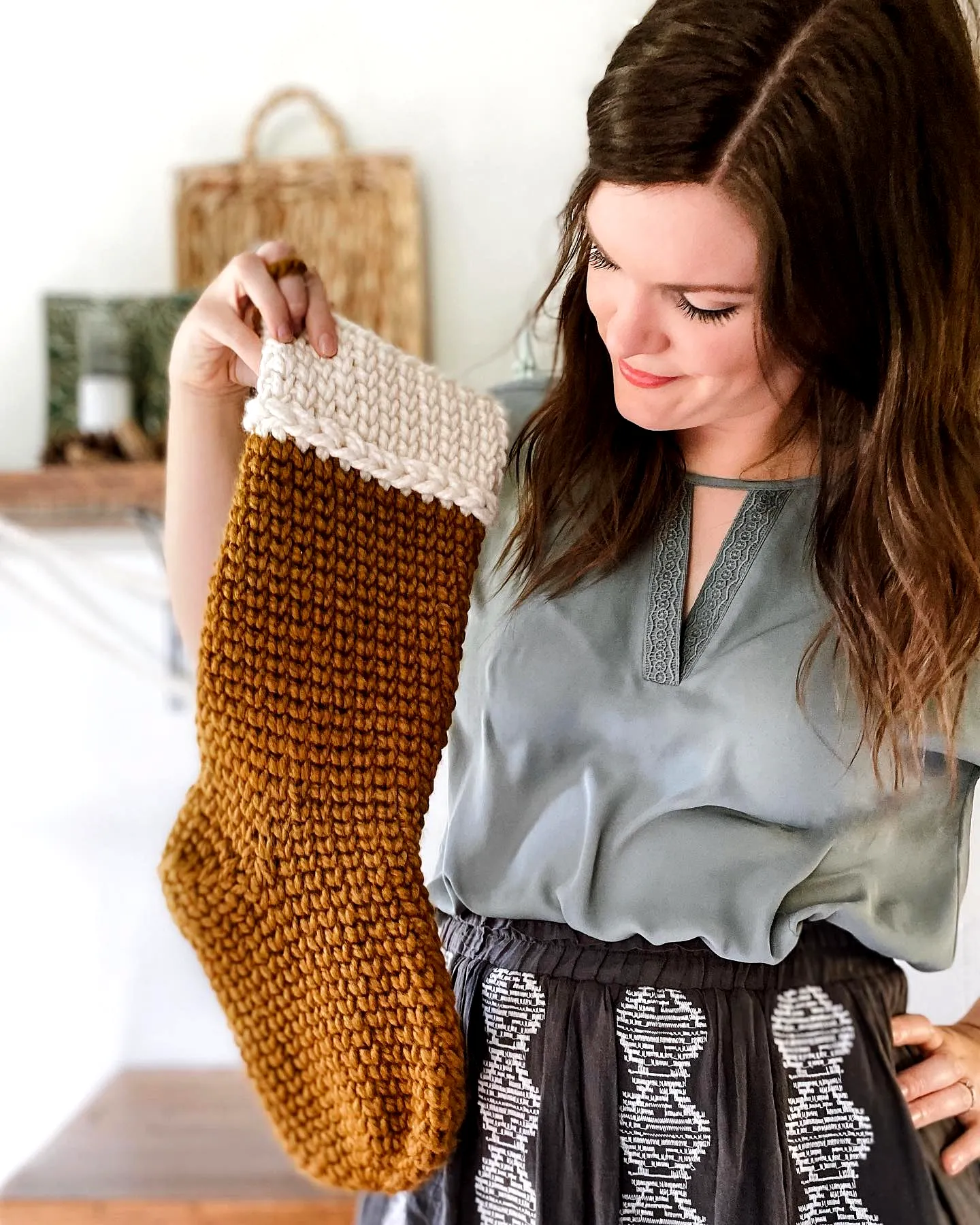 Cozy Crochet Christmas Stocking in Mustard Yellow and White