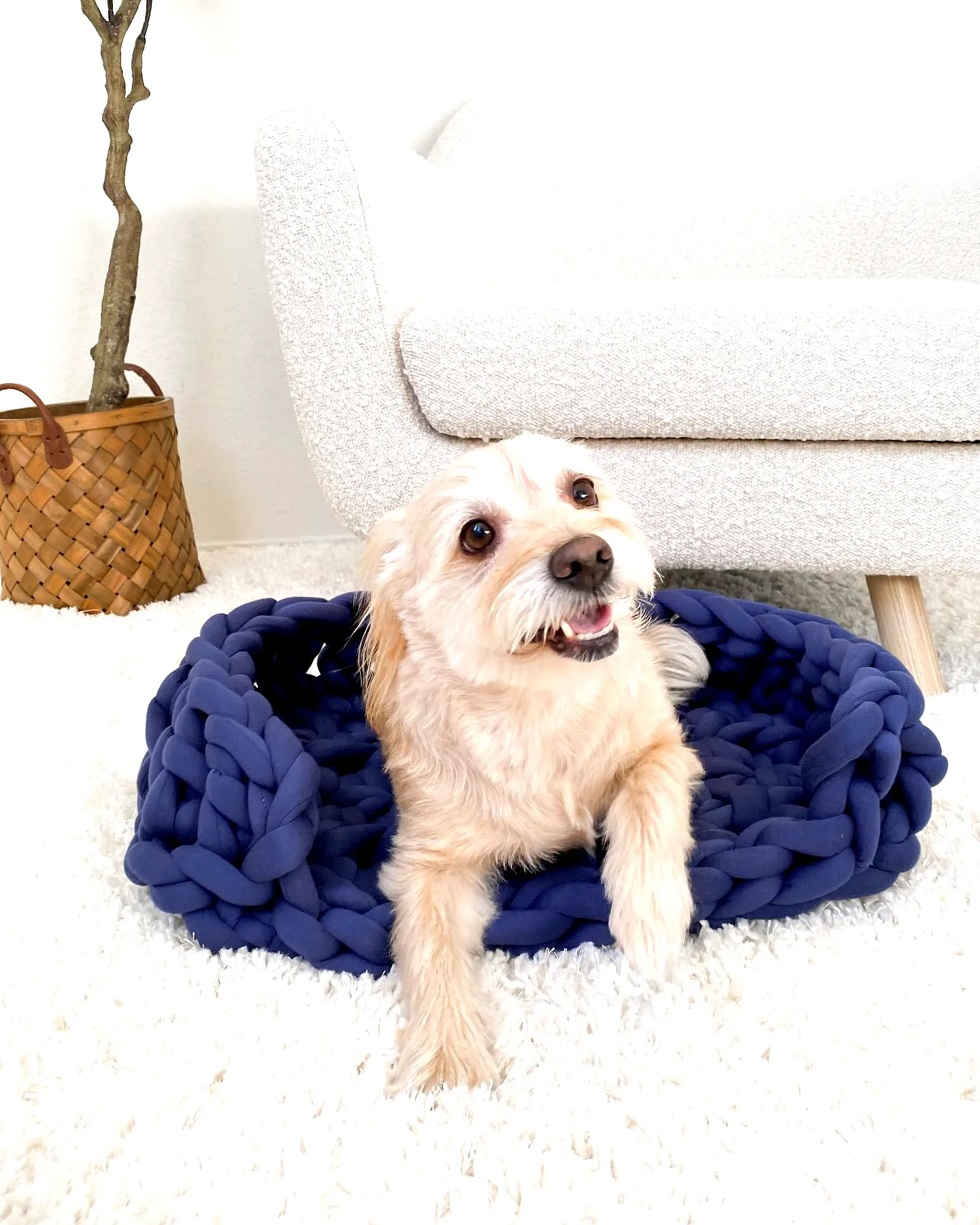 Cozy Crochet Dog Bed in Deep Navy for Stylish Homes
