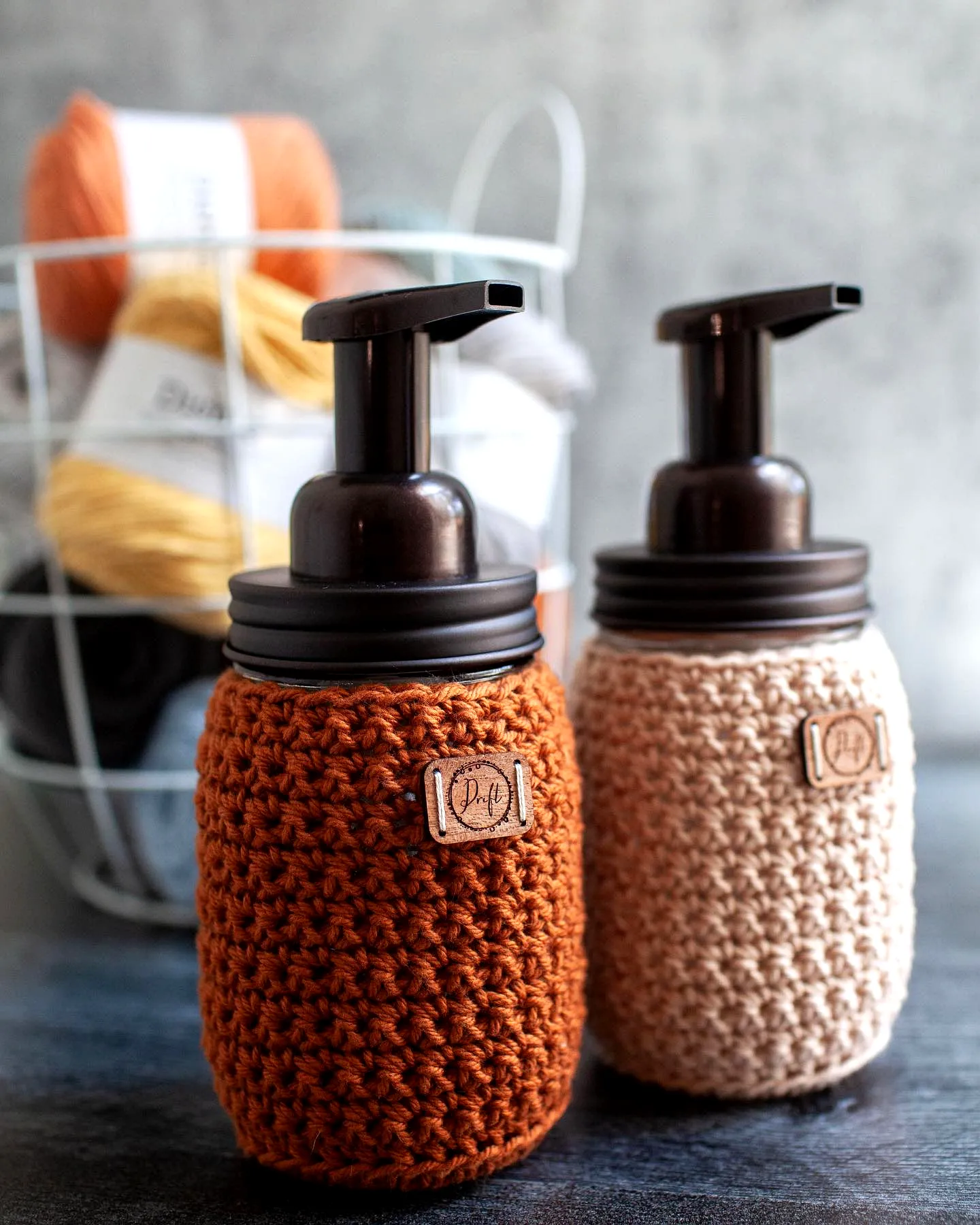 Cozy Crochet Jar Cover in Burnt Orange and Beige Textures