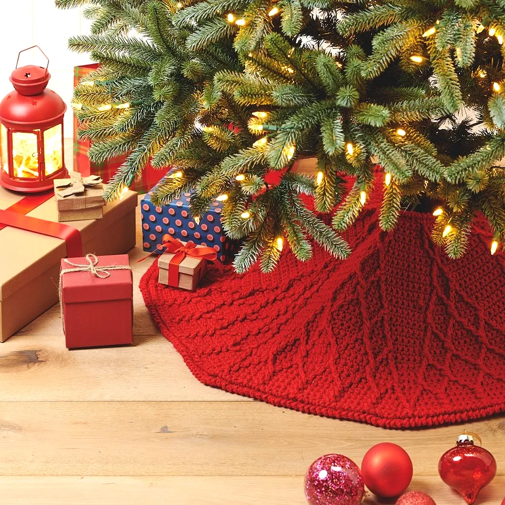 Cozy Festive Red Crochet Christmas Tree Skirt