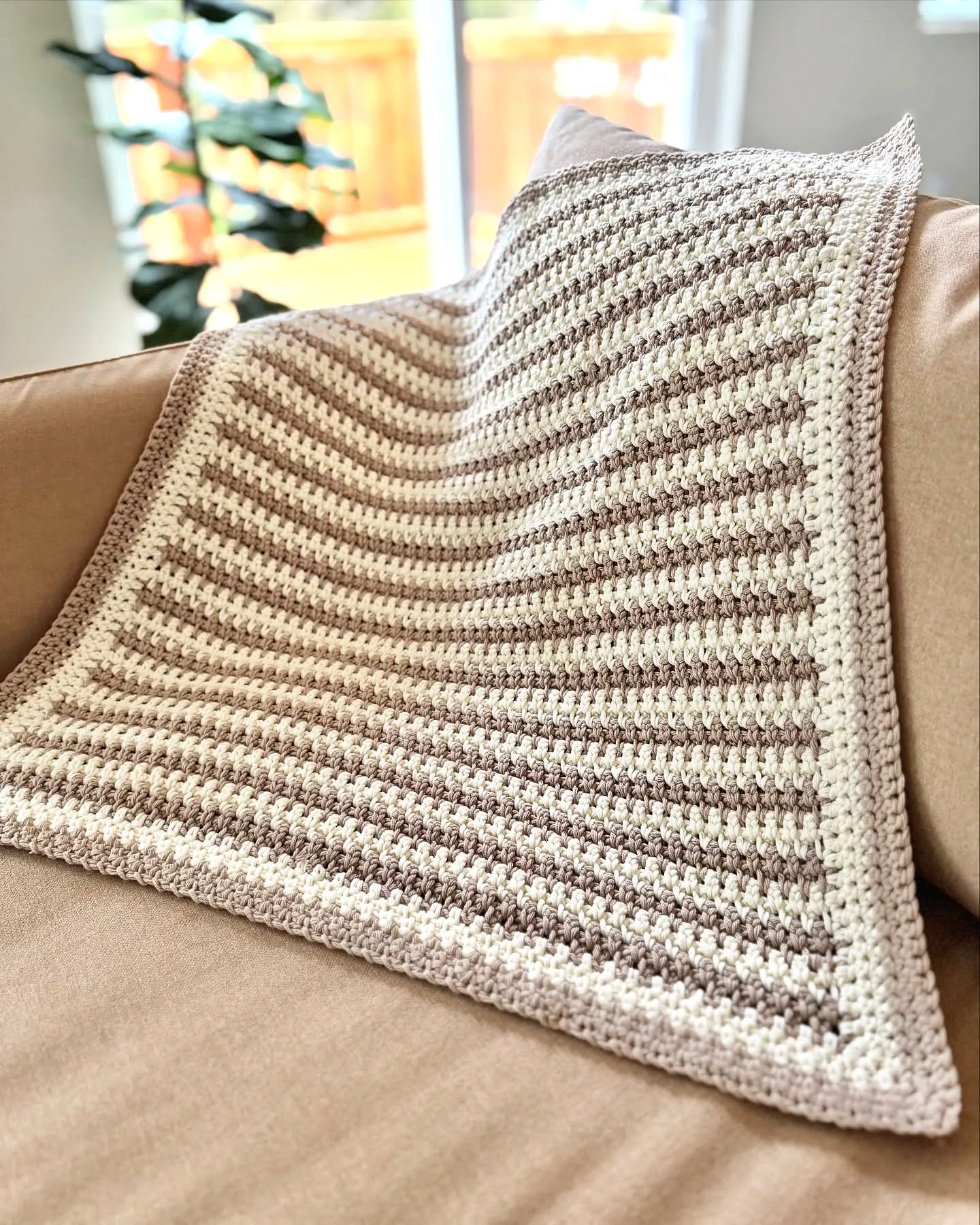 Cozy Striped Crochet Pet Blanket in Soft Beige and Cream