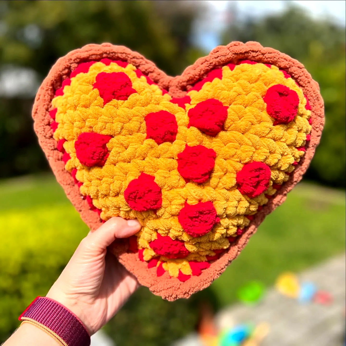 Create a Colorful Crochet Pizza Heart Plush