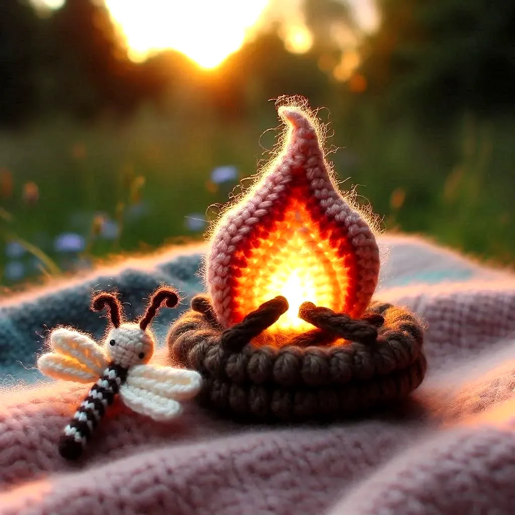 Crochet Campfire Colorful Flame with Cute Log Base for Easy Crafters
