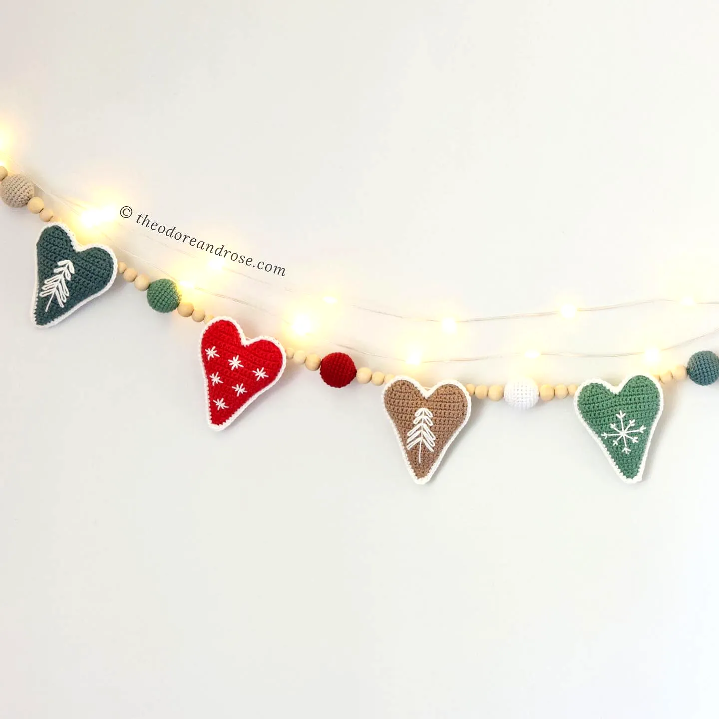 Crochet Christmas Garland in Festive Red Green and Brown